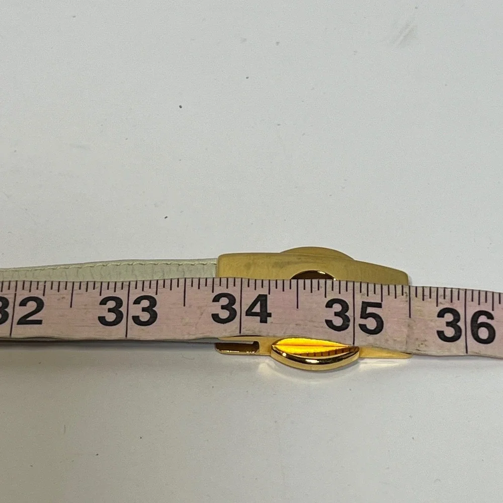 Worth Womens Belt Medium Cream Genuine Calfskin Leather Gold Slide‎ Buckle USA